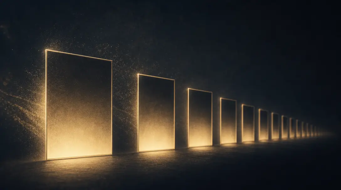 Row of glowing frames