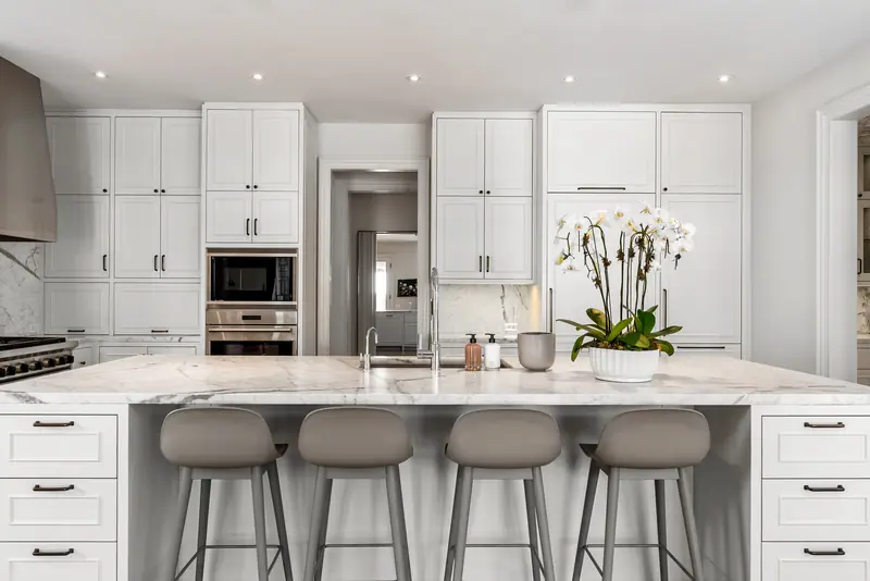 Marble kitchen with island seating