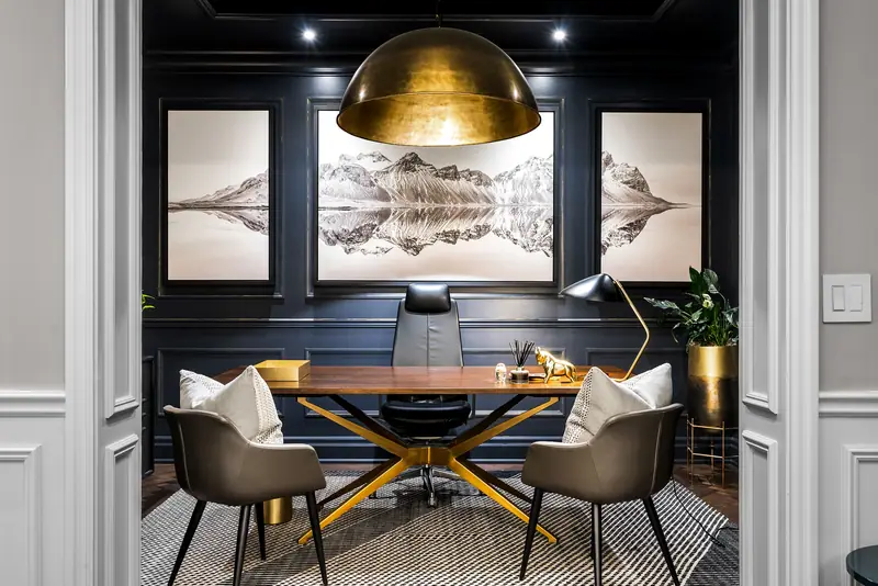 Navy study with gold dome pendant